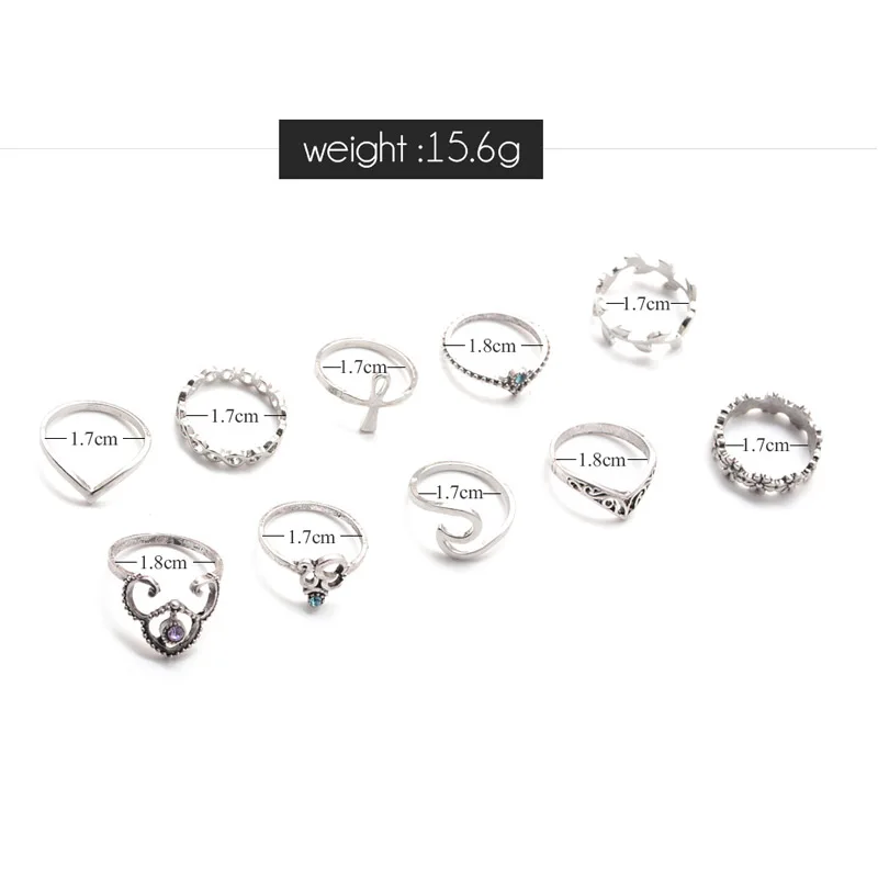 10pcs/Set Boho Women Silver color Finger Rings Set For Female vintage Branch Hollow carved Flower Knuckle Ring Fashion Jewelry