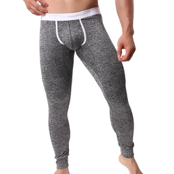 Men's Long Johns Sexy U Convex Penis Pouch Leggings Tight Underwear Men Home Sheer Lounge Pants Gay Sleepwear Thermal Underpants