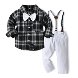 top and top Kids Boy Clothing Plaid Gentleman Style Clothes Shirts+Pants Toddler Boys Formal Wear Suits Party Wedding Costums