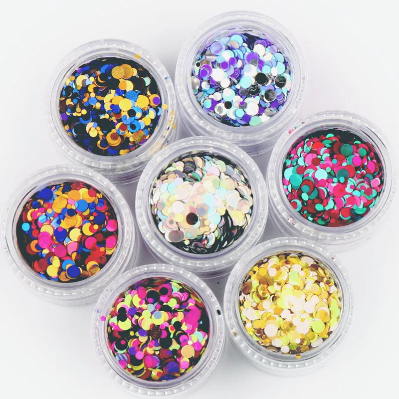 Colorful Round Nail Sequins, Mixed Size Nails Flake, Circle Glitter Paillette, Charm Nail Art Decoration, Manicure, 10 ml/Box