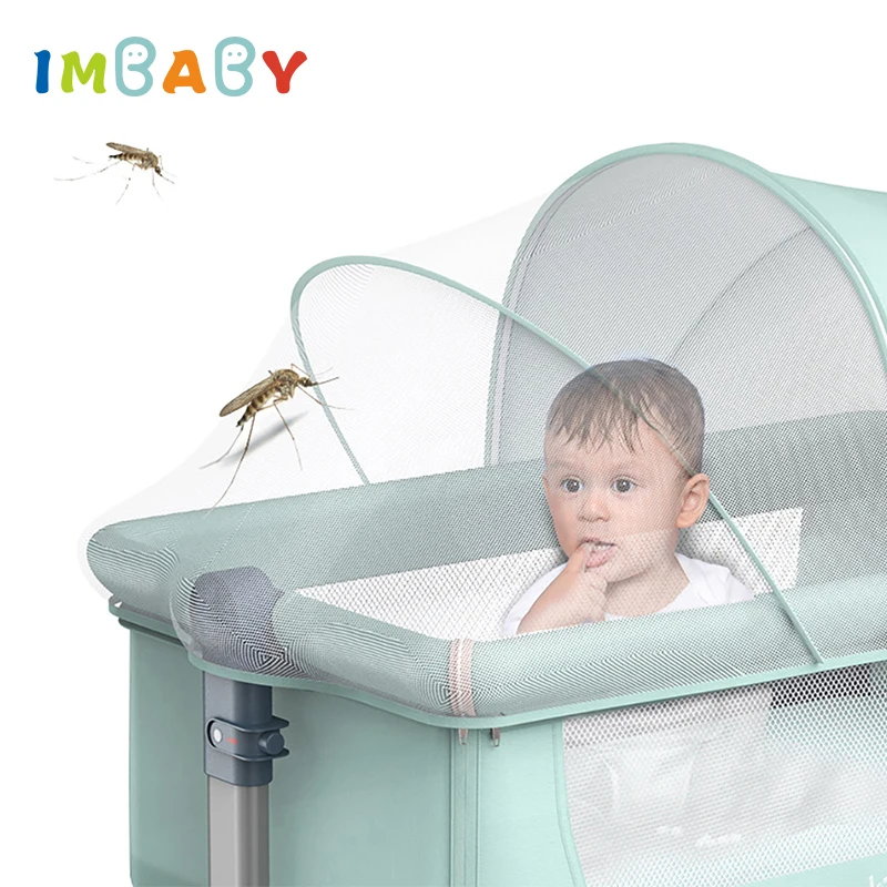 IMBABY Baby Bed Portable Foldable Infant Kid Toddler Crib Removable Newborn Solid Color Crib High and Low Adjusting New Arrivals