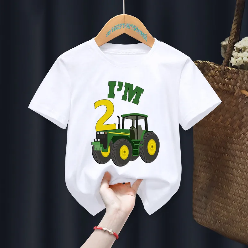 Car Birthday Number 1-8th Boy Kid T Shirt Excavator Children Birthday Girl T-shirts Baby Funny Gift Present Clothes,Drop Ship