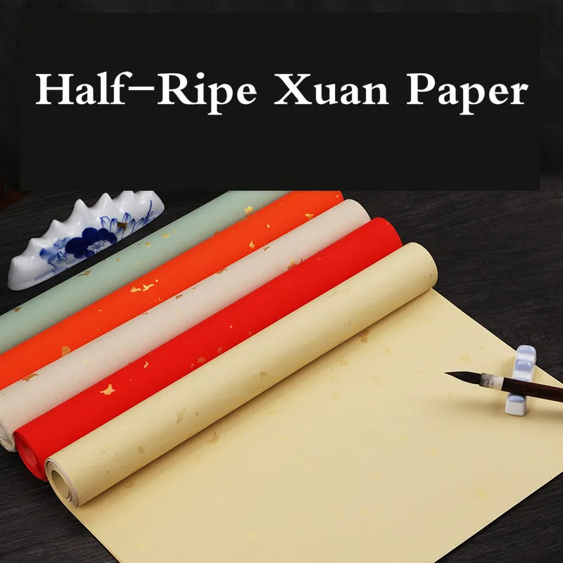 10 Sheets 69*138cm Chinese Calligraphy Paper Four Feet Half-Ripe Rice Paper Batik Antique Brush Writing Painting Carta Riso