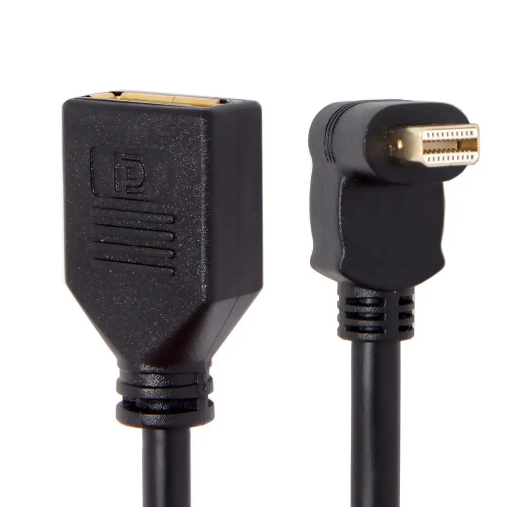 Left Angled Mini DP DisplayPort 90 Degree to DisplayPort Female Cable for Displays Monitors 0.25mcable