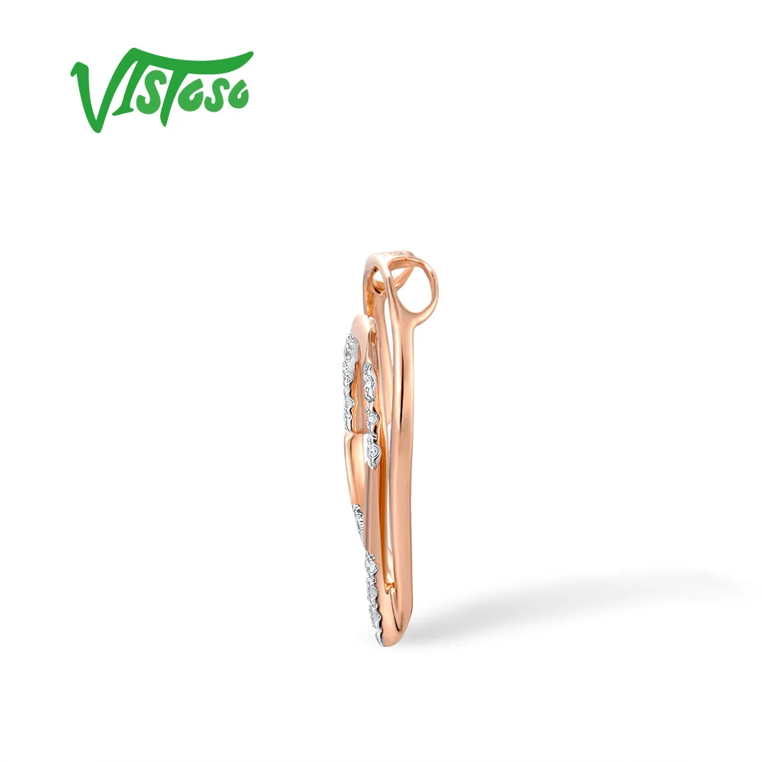 VISTOSO Genuine 18K 750 Rose Gold Pendant For Women Sparkling Diamond Double Heart Pendant Concise Love Gift Trendy Fine Jewelry