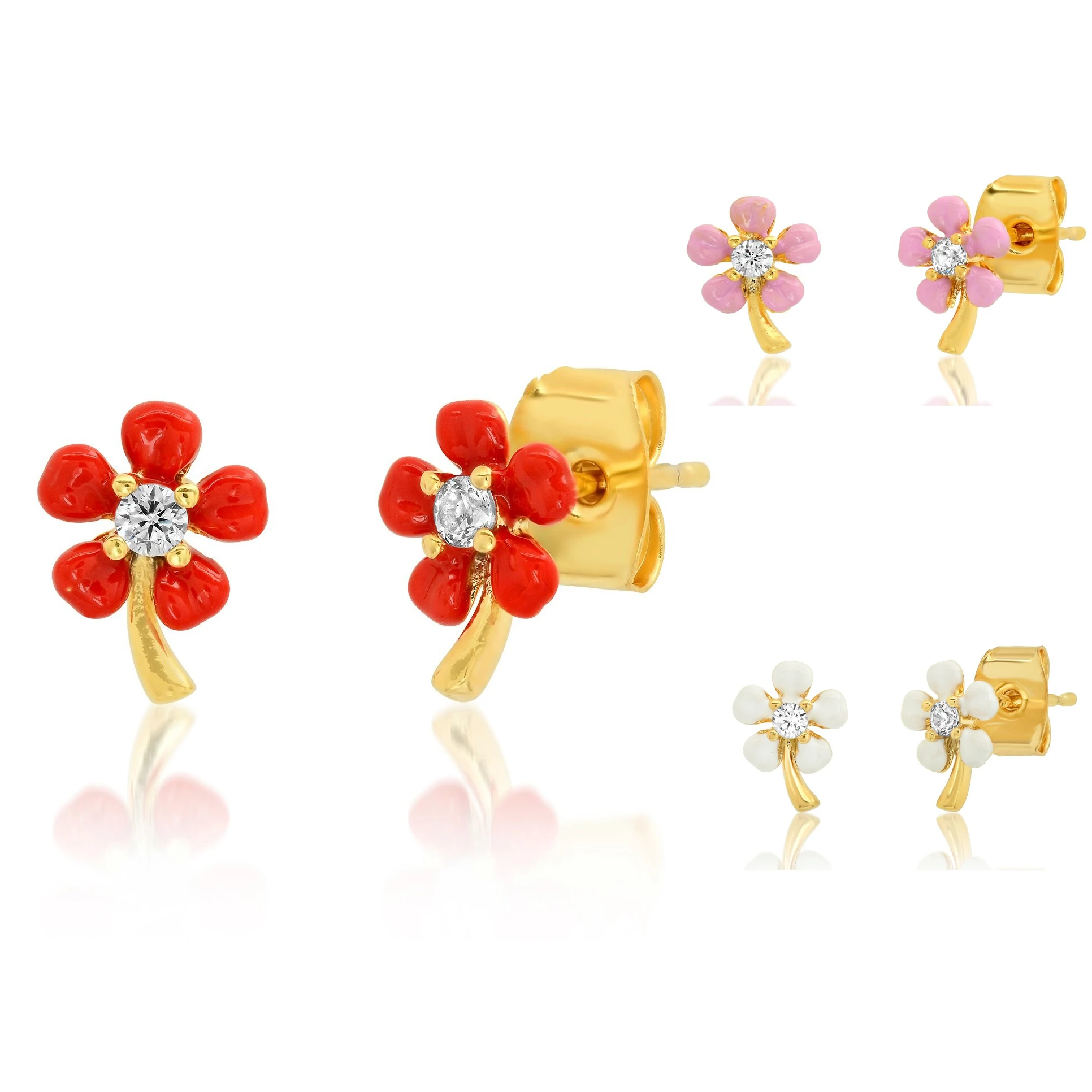 Gold Color Red Pink White Enamel Flower Stud Earring For Girl Women Wholesale 2021 Spring New Fashion Jewelry