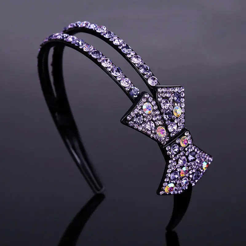 New Fashion Boutique Luxury Sweet Bow Wide Side Headband All-match Rhinestones Hairband for Woman Girls Hair Accessories