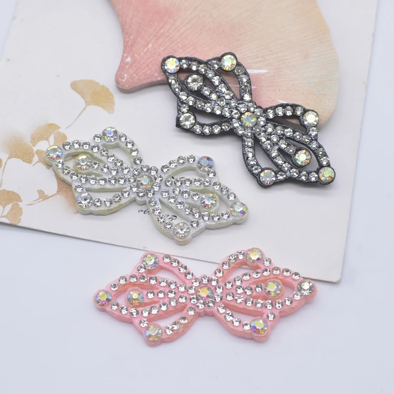 10Pcs 50*22mm Padded Colorful Rhinestone Bow Tie Patches for DIY Clothes Hat Headwear Hair Clips Decor Appliques Accessories