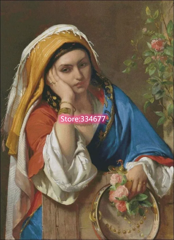 Thought Lady woman oil painting Top Quality Cross Stitch Kits 14CT Unprinted Sewing kit Embroidered Art  Handmade Home Decor