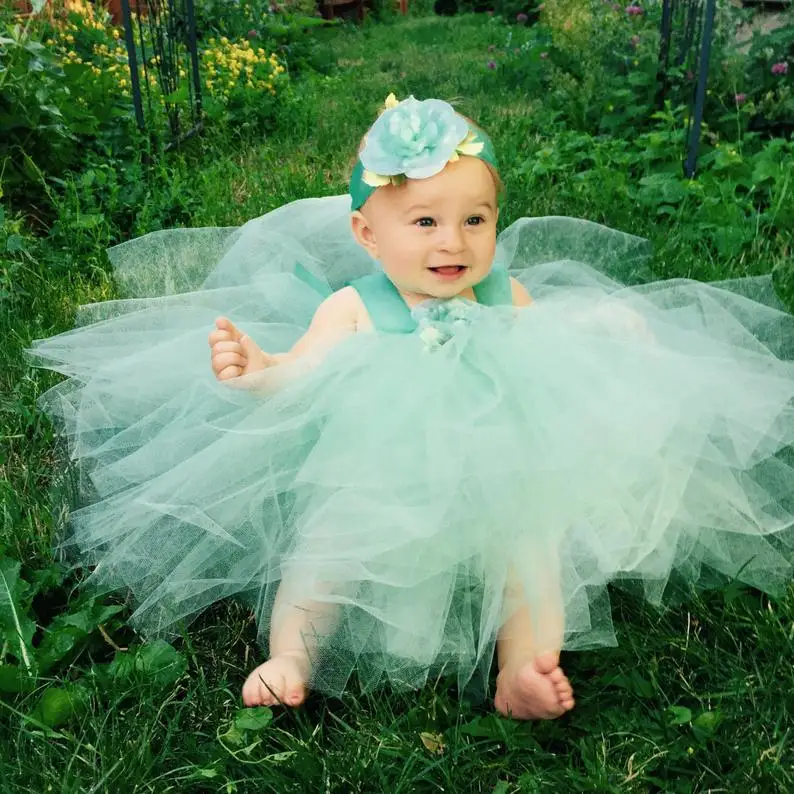 Vestido de baile infantil verde 2020, vestido para meninas pequenas, para casamento, artesanal, floral, gola redonda, concurso, vestidos de baile, infantil