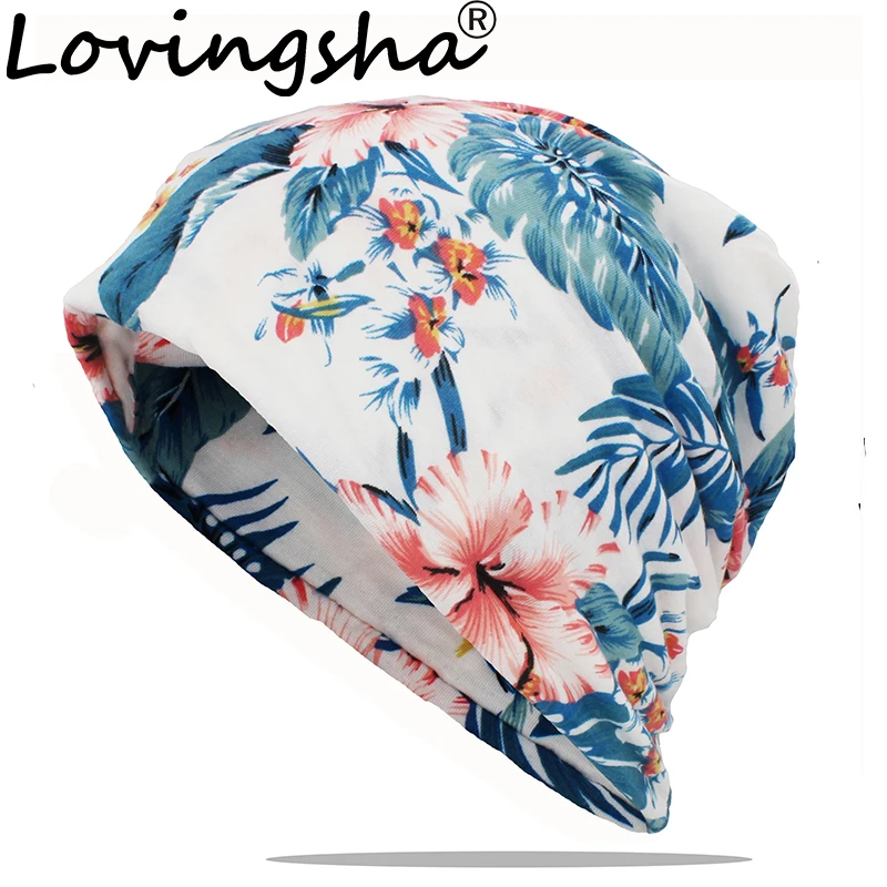 LOVINGSHA Floral Multifunction Women Winter Autumn Hat Teenager Adult Thin Girl Scarf Men Skullies Beanies Vintage Cap HT171