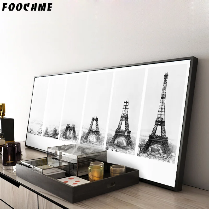 

Eiffel Tower Time-Lapse Photography Poster Decorative Prints Canvas Painting Wall Art Black and White Picture Living Room Decor