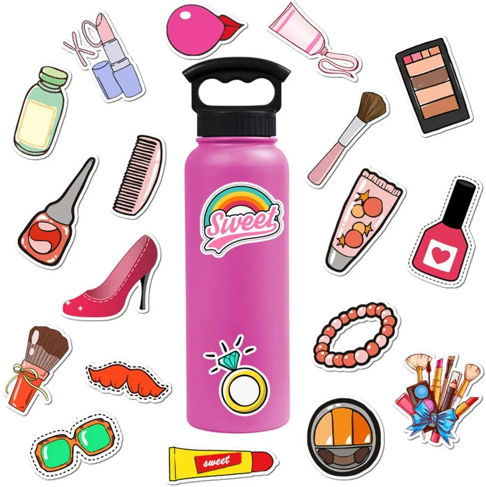 

50pcs/set Wholesale Girls Make Up Stickers Waterproof Sticker For Skateboard Laptop Luggage Bicycle Decal Kids Gifts