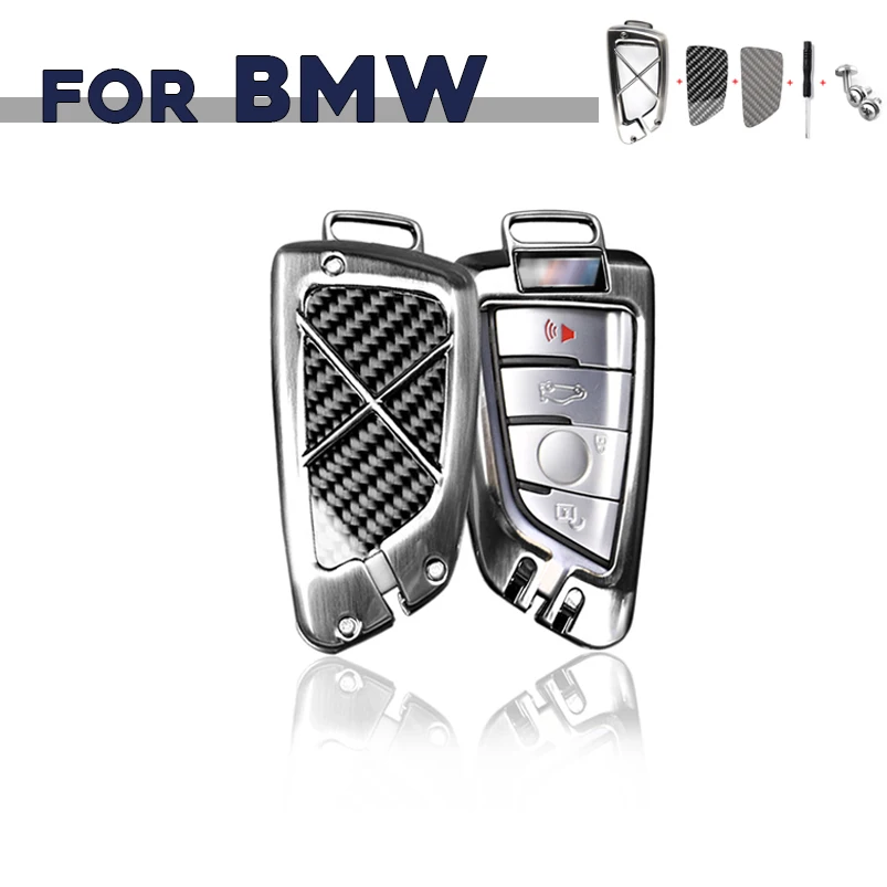 1 Ps Zinc Alloy  Real Carbon Fiber Car Smart Remote Key Fob Case Shell Cover Bag Holder For BMW X3 X5 X6 5 7 Series Accessoreis