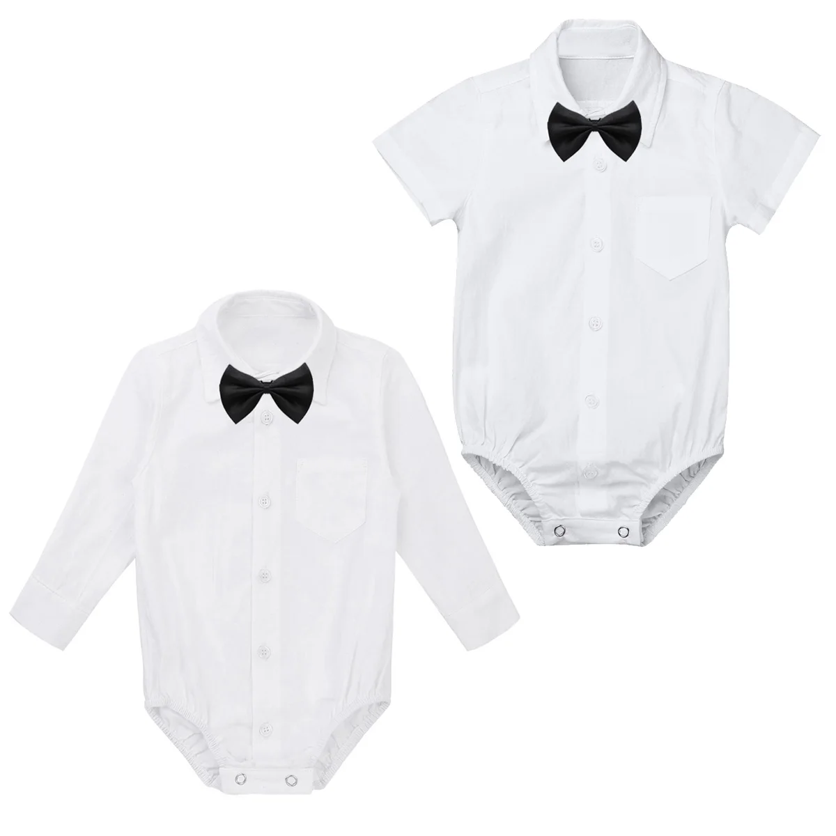 

Infant Baby Boy Romper Formal Gentleman Shirt Romper With Black Bow Tie Set Baby Jumpsuit For Wedding Party Birthday Pageant