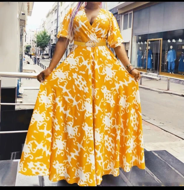 Robe Africaine Longue en Mousseline de Soie pour Femme Tenue de Soiree Educative Vacances Maxi Imprime Floral Col en V Manches Courtes Ete 2024 AliExpress 200000532