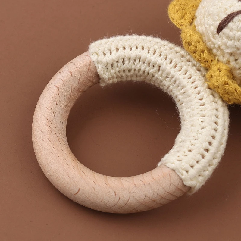 3Pcs/set Infants Shower Gift Baby Pacifier Chain Clip Beech Teether Wooden Teething Ring Newborn Crochet Animal Rabbite Rattle