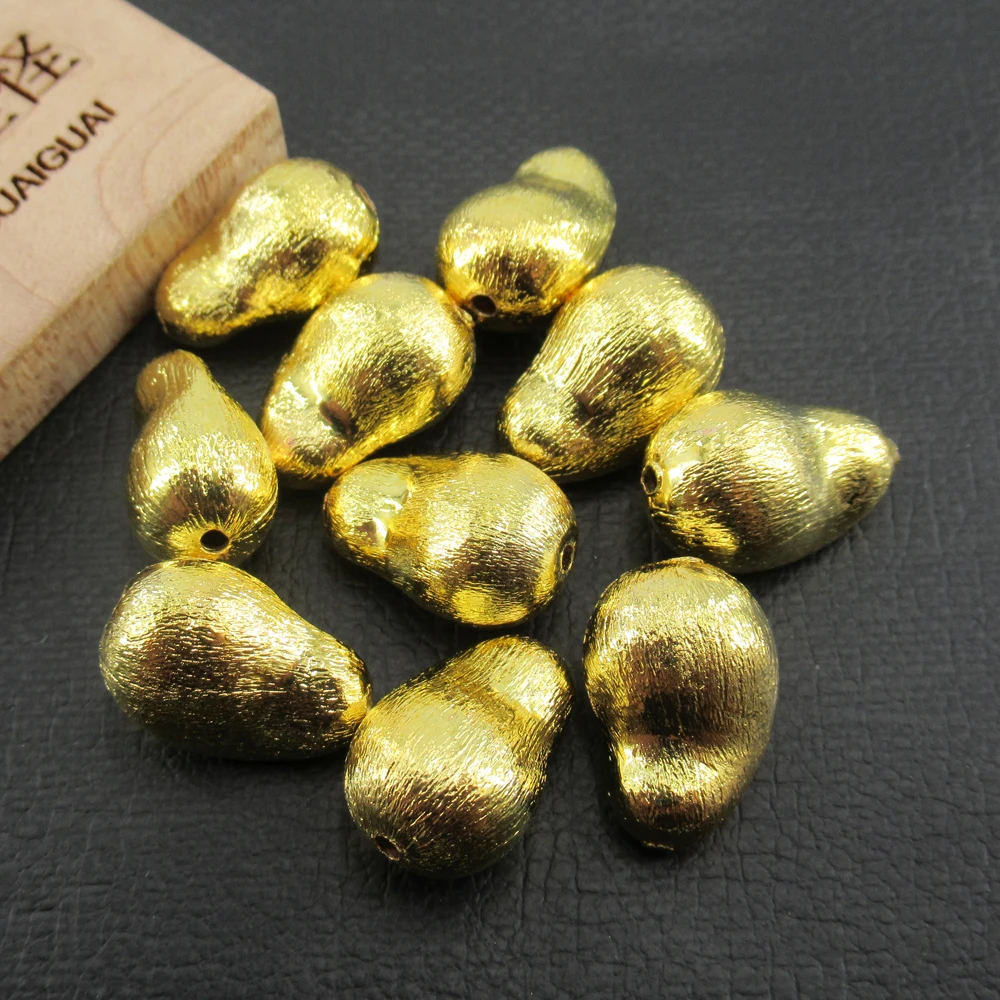 APDGG Wholesale 5 PCS 13x19mm Copper Gourd Shape Brushed Beads Gold Color Plated DIY Findings