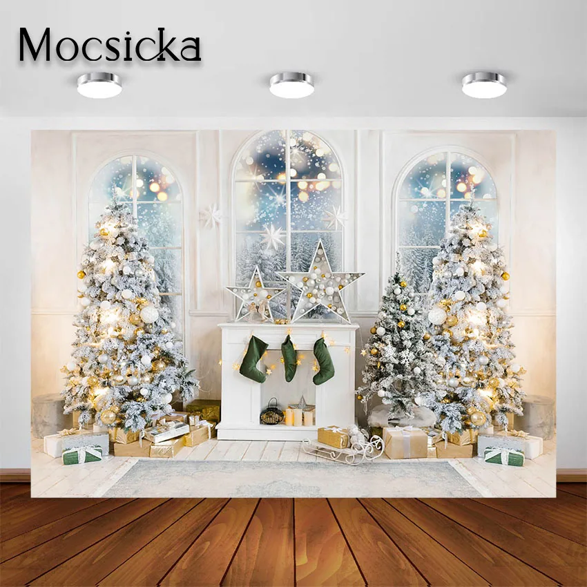 Mocsicka White Fireplace Indoor Backdrops for Photo Studio Christmas Photography Background for Photoshoot Phootcall