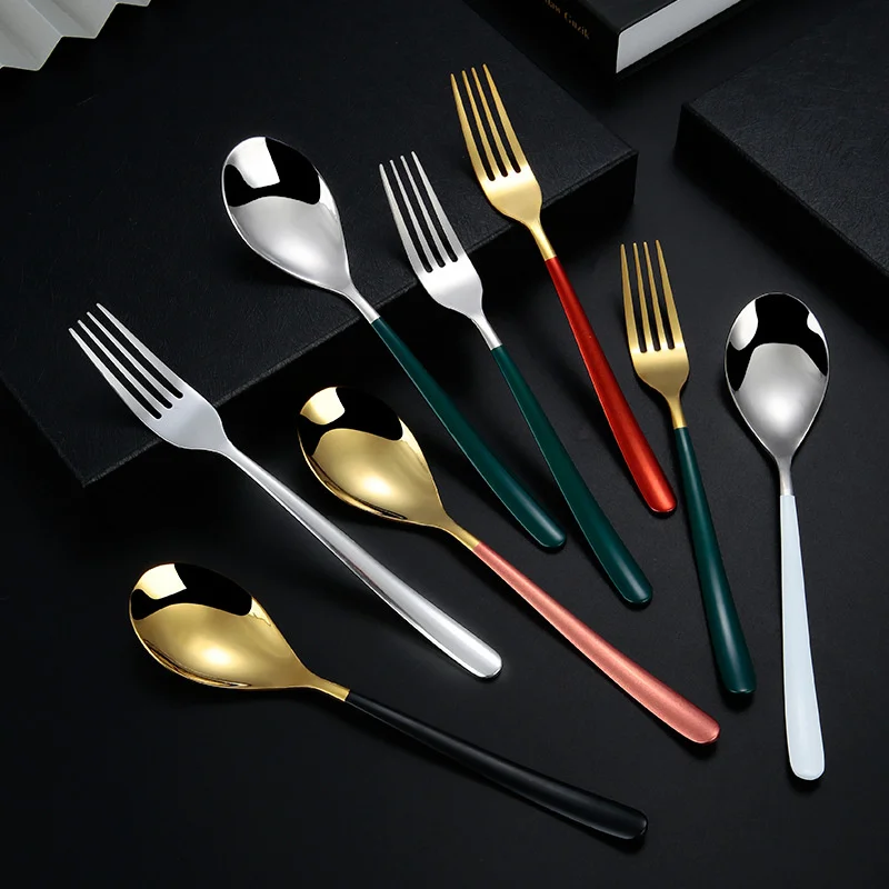 Creative moonlight Korean stainless steel tableware fork spoon titanium plated student spoon gift spoon