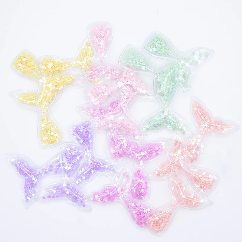 Wholesale 60Pcs 55*50mm Filling Sequins Appliques Mermaid Tail Patches for DIY Cake Topper Decor Headwear Hair Clips Decor H23