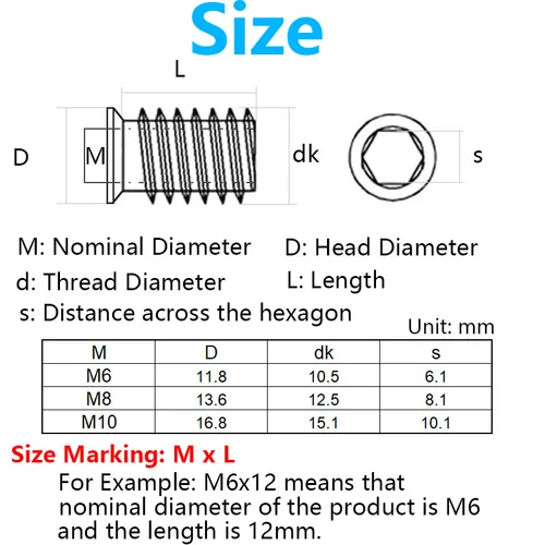 Imagen 2 del producto Conector de sujeción de tuercas de inserción roscadas de accionamiento hexagonal avellanado de acero al carbono para muebles de madera M6 M8 M10