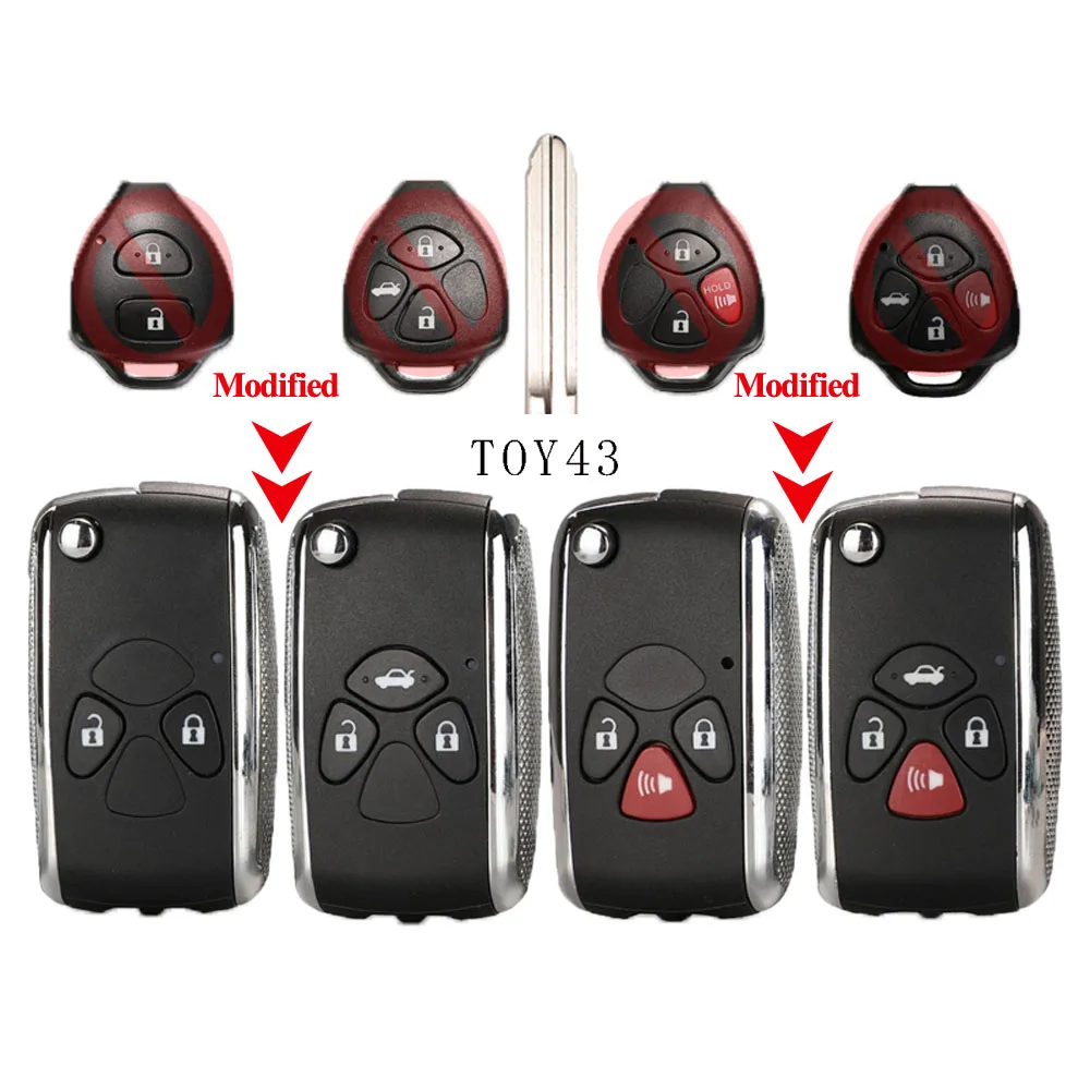 

Jingyuqin 5ps Flip Remote Car Key Shell For Toyota Camry Avalon Corolla Crown Fortuner Matrix RAV4 Reiz Venza Yaris 2/3/4B TOY43