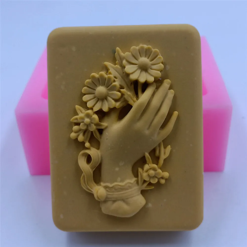 Hands Candle Soap Mold Rectangle Flower Silicone Mold for Natural Soap Making Handmade DIY Soap Molds Resin Mold Wax Melt Mould