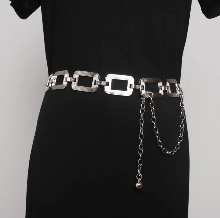 Women\'s runway fashion geometric metal chain Cummerbunds female Dress Corsets Waistband Belts decoration narrow belt R3170