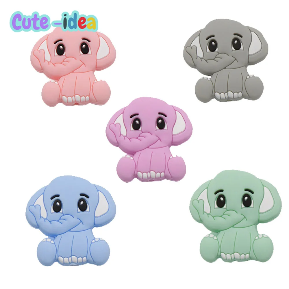 

Cute-Idea 10PCs MIni Elephant Beads Teether Pacifier DIY Accessories Chain Toddle BPA Free Chewable Teething Soft Baby Product