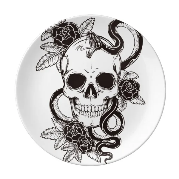 

Animal Skull Snake Sketch Pattern Decorative Porcelain Dessert Plate 8 inch Dinner Home Gift