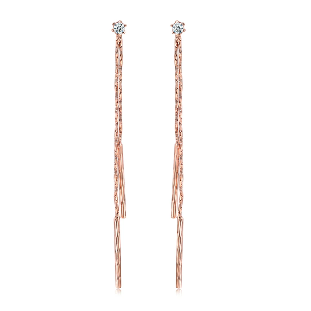 ZHOUYANG Long Tassel Earring For Women Simple Drop Ear Line Cubic Zirconia Rose Gold Color Gift Fashion Jewelry E805 E814