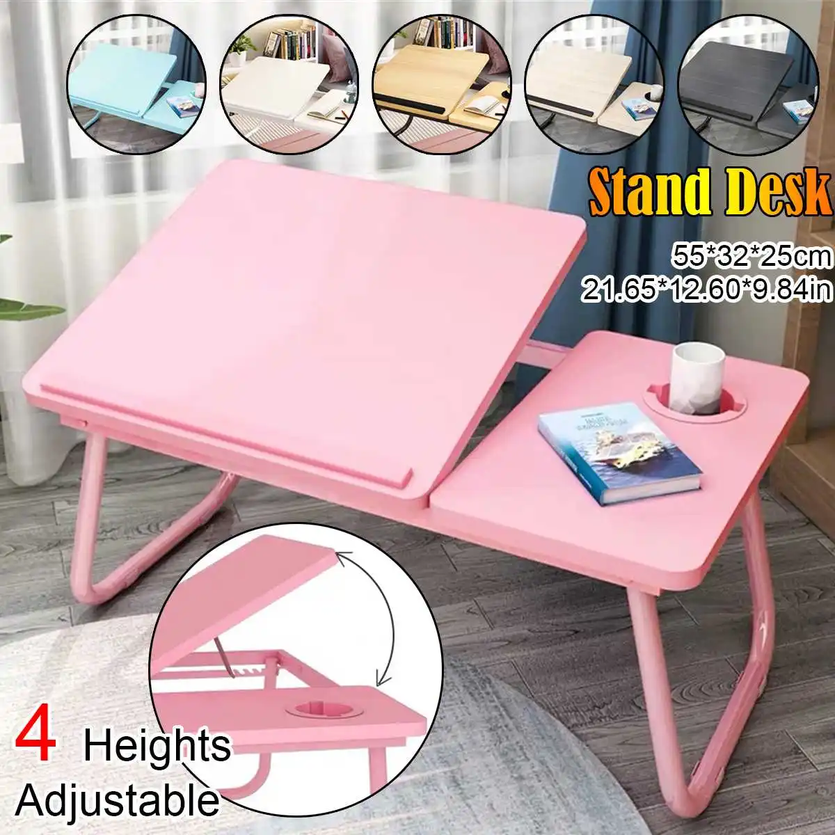 Adjustable Laptop Table for Bed Sofa Portable Notebook Tray Lap Tablet Computer Stand for Eating Writing Reading with Cup Holder