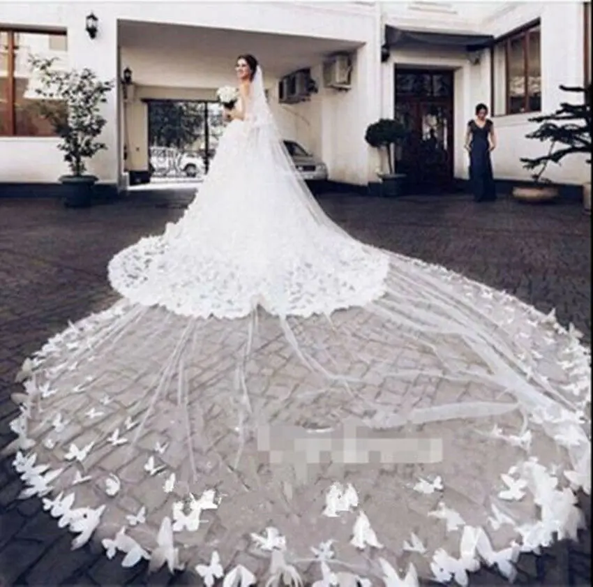 Luxury New 5M Wedding Veil Bridal One Layer 3D Flowers Chapel Cathedral White Ivory Custom Made Accessories Free Comb Veils