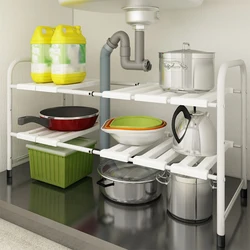 Under Sink Storage Shelf Retractable 2-layer Storage Basket Adjustable Sink Shelf Kitchen Bathroom Organizer Kitchenware Holder