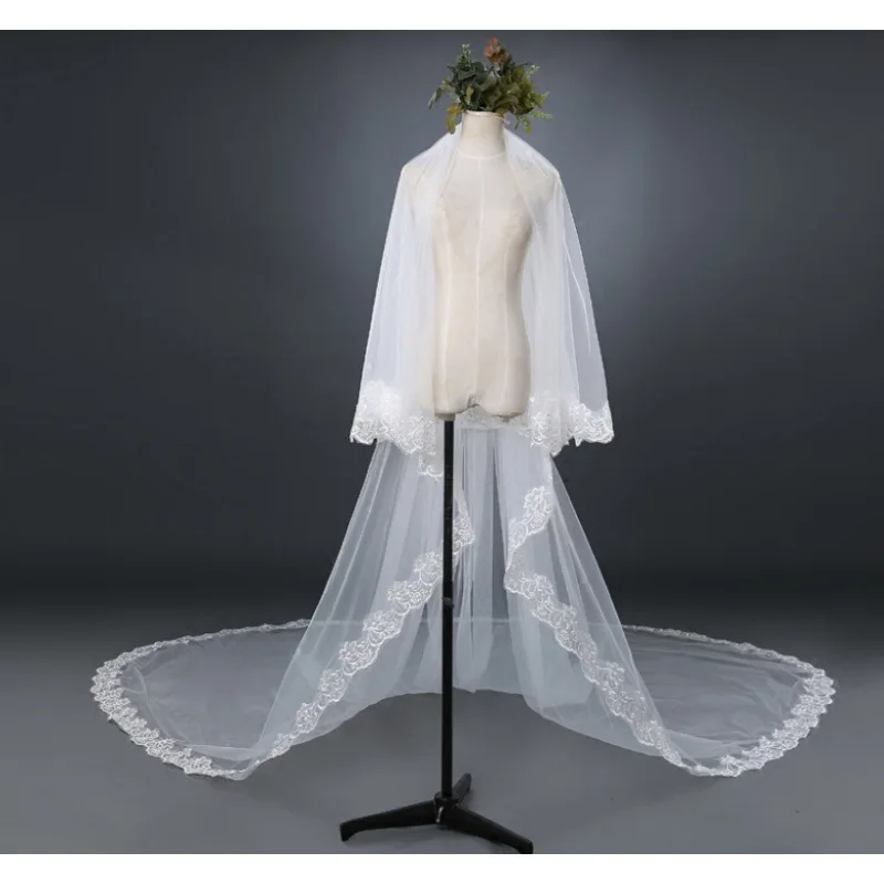 Nuovo arrivo bianco avorio cattedrale velo da sposa Matrimonio veli da sposa bordo in pizzo Voile mariage sposa Welon veu de noiva