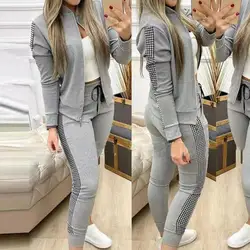 Women Tracksuit Warm Slim Long Sleeve Jacket Elastic Waist Drawstring Pants Sets Two Piece Sporty Suit спортивный костюм женск