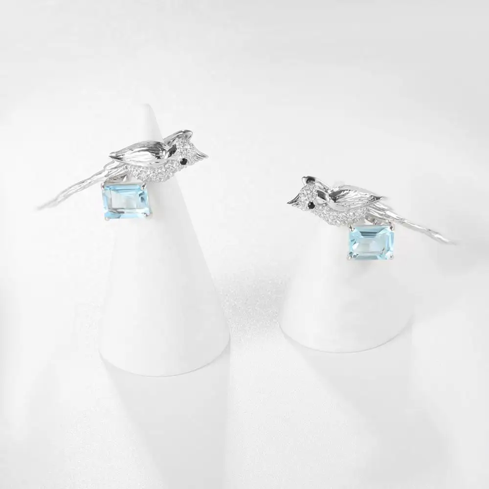 GEM'S BALLET 925 Sterling Silver Statement Earrings Natural Blue Topaz Gemstone Handmade Bird Animal Drop Earrings For Women