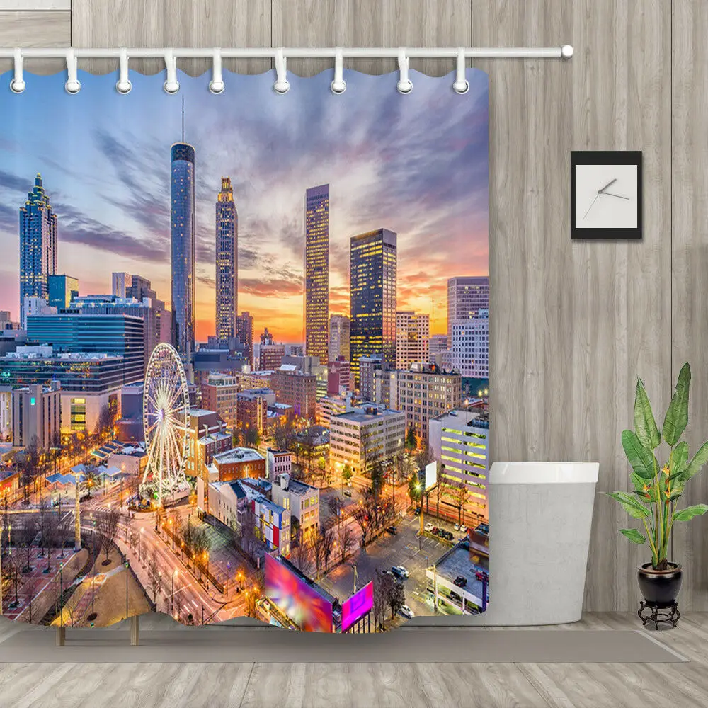 Atlanta Georgia downtown skyline Shower Curtain Polyester waterproof 12 hooks