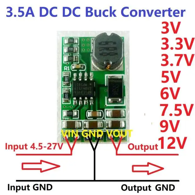 3.5A Step-down Conversion Power Module 5-27V to 3/3.3V/3.7/5V/6V/9/12V DD2712SA