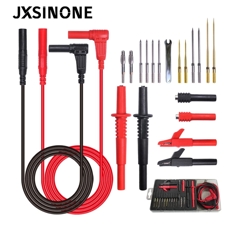 

JXSINONE P1308E Multimeter Probes Test Lead Kit Replaceable Gold-Plated Sharp Needle Wire Piercing Set Alligator Clips