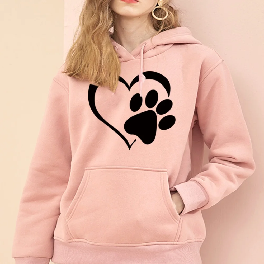 Sudadera con capucha a la moda para mujer, sudaderas holgadas de manga larga de gran tamaño, ropa estampada con huella de amor negra, jersey