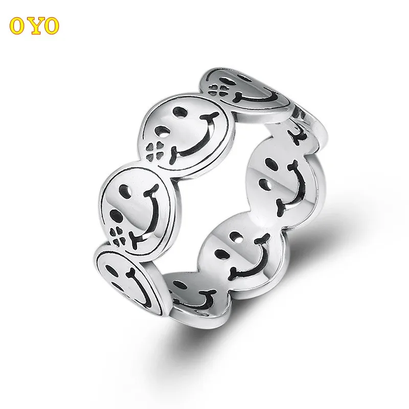 

100%S925 sterling silver jewelry Korean version of the creative smile mouth often open ring smile face open ladies ring