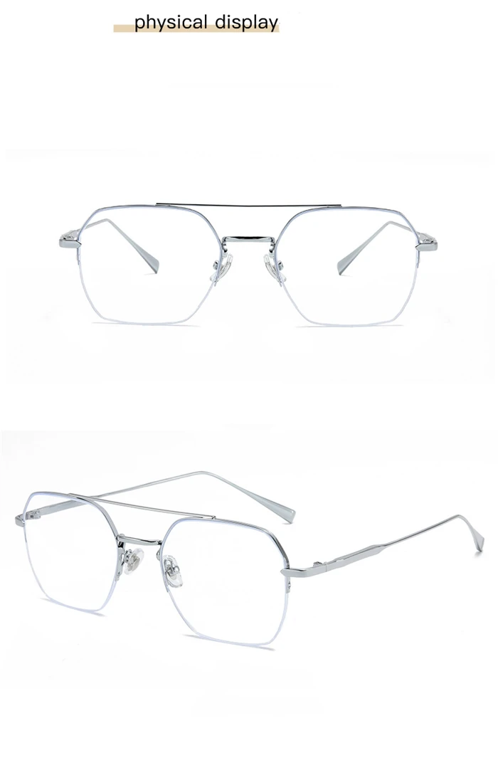 Halbrahmen, blaues Licht blockierende Polygon-Kurzsichtbrille für Damen und Herren, Kurzsichtigkeitsbrille mit Sehstärke, 0–0,5–0,75 bis –6,0 – Detail 9