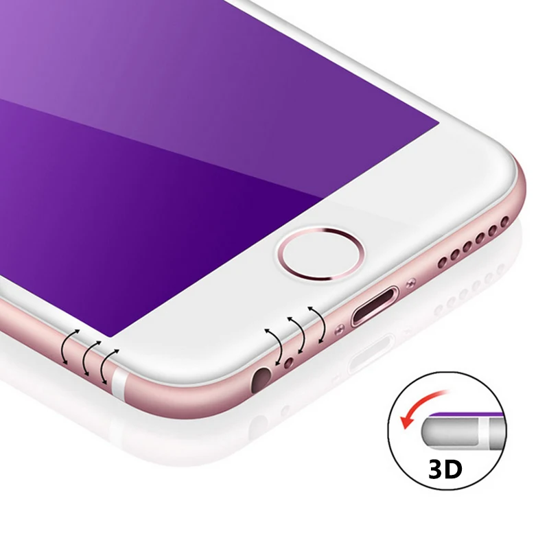 Eyecare Resistance to blu-ray Purple light 3D Full Cover Tempered Glass for iPhone 6 6S 7 8 plus Soft edge Screen Protector film