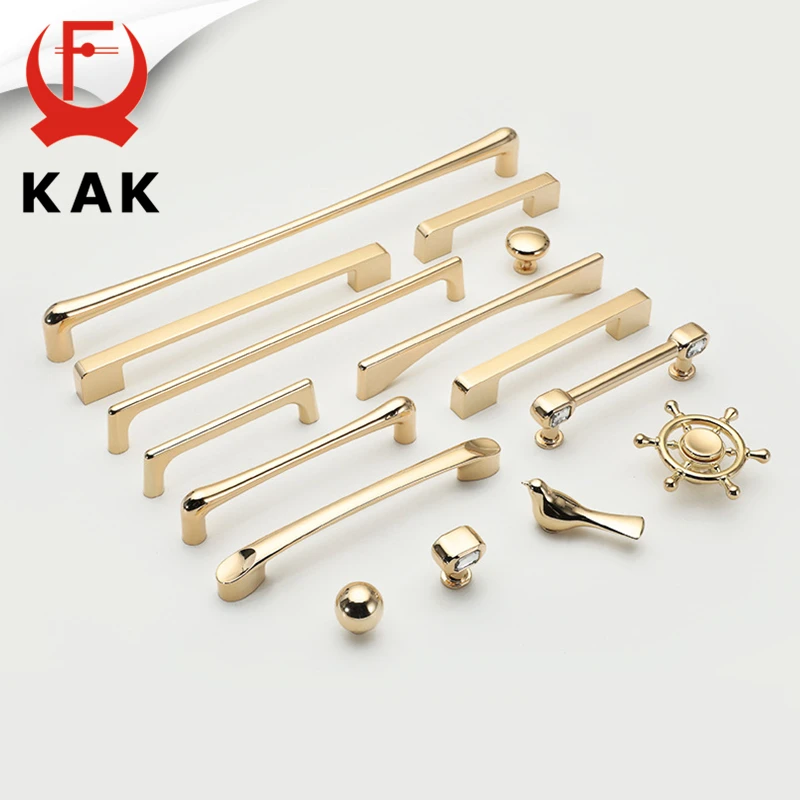 KAK Bright Gold Kitchen Handle Luxury Fashion Cabinet Knobs and Handles Wardrobe Door Pulls Dresser Gold Handle Door Hardware