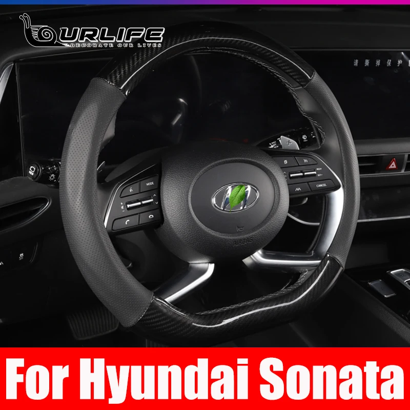 Black Leather Hand Steering Wheel Cover Car Accessories For Hyundai Elantra 7th Sonata 10th 2020 2021