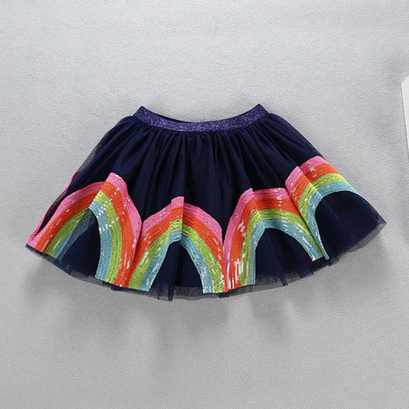 tutu Skirt Fashion Girl Print Tutu Tulle Skirt for Girls Rainbow Sequin Skirts Kids Dance Voile Tutus Girl Shiny Skirt