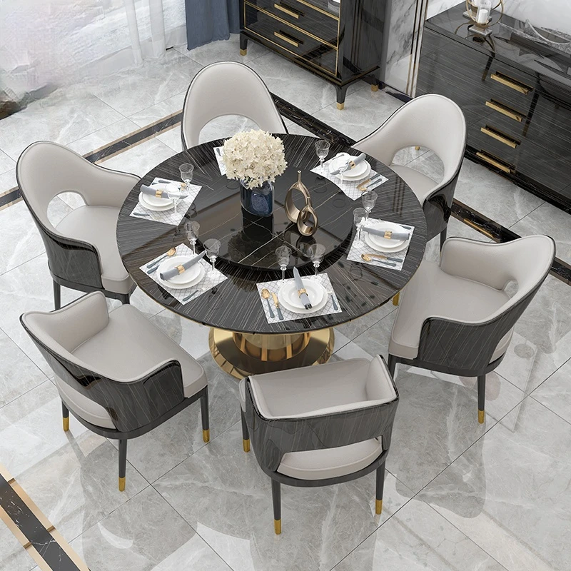 Light luxury round table furniture Restaurant minimalist with turntable table chair combination