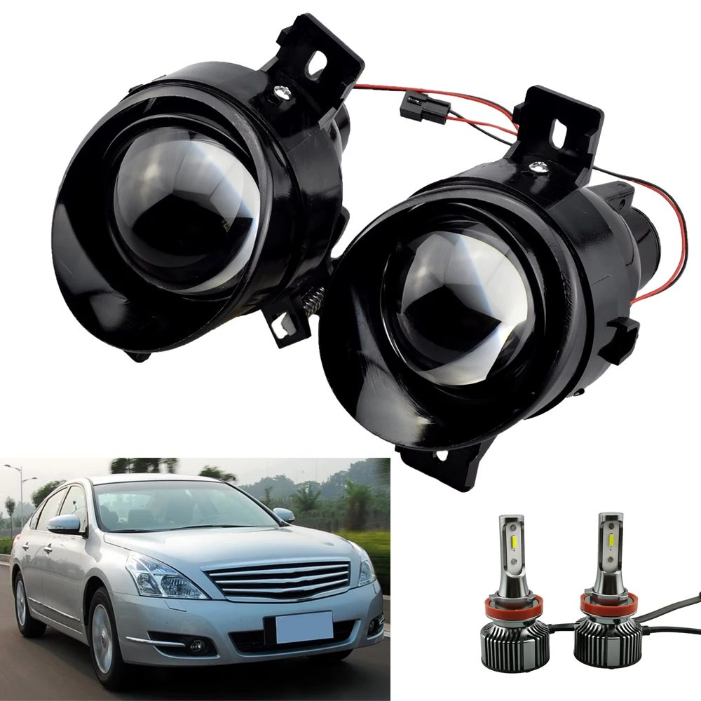 2x LED HID 12V H11 Super bright Lens Fog Lamp Assembly For Nissan Teana J32 Car styling High brightness fog lights DRL